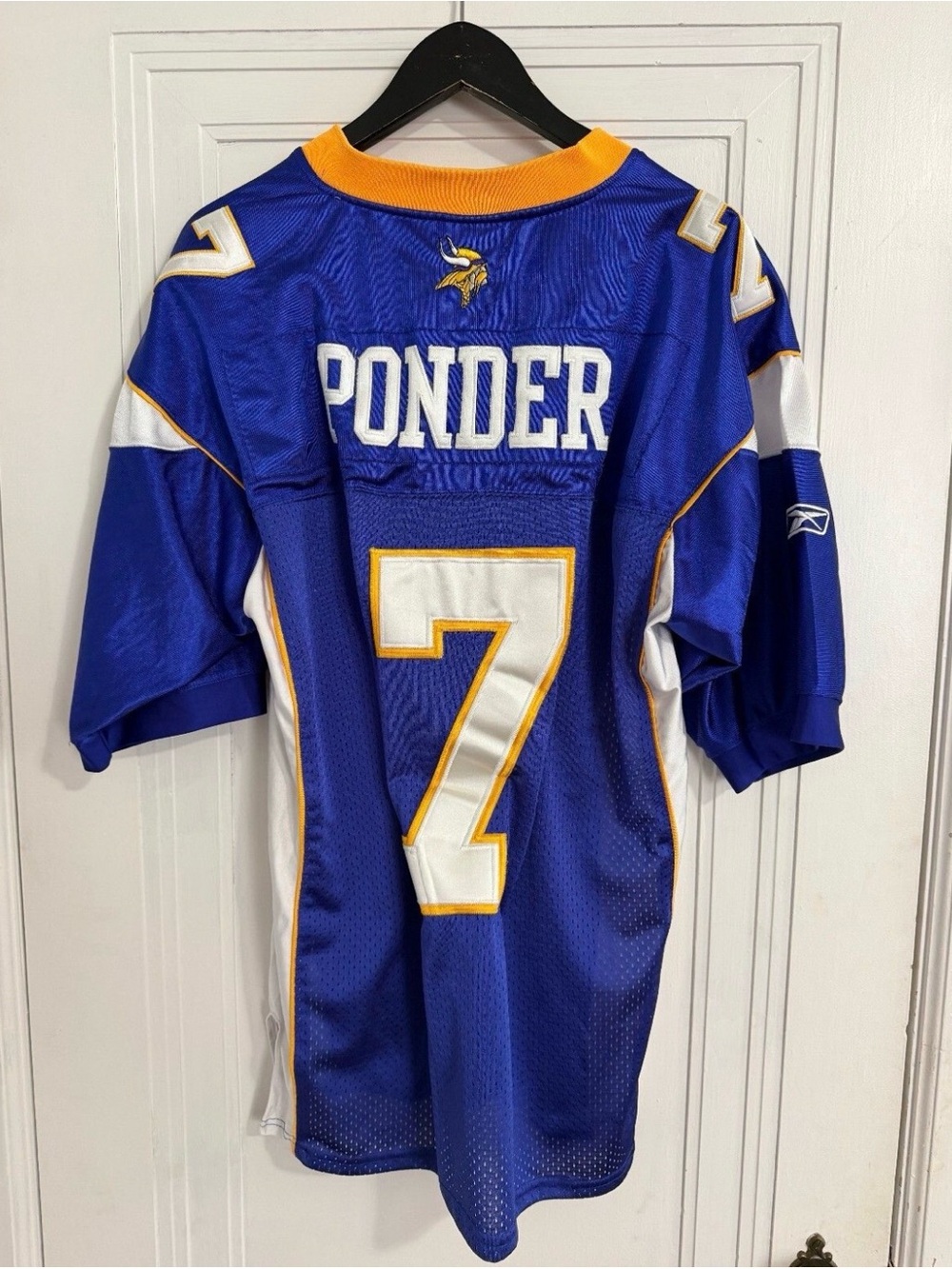 Vintage Reebok Minnesota Vikings Royal Blue and White #7 Ponder Jersey